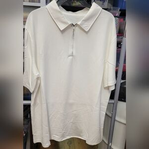 Golf Polo Collared Short Sleeve Siver Zippered Shirt XL White